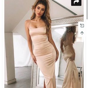 Slip Formal Dress Champagne fashion gown by Plano Bridal. Size 4